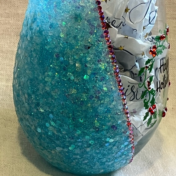 Happy Holidays Blinged Out Stemless Wine Glass. - Picture 3 of 6
